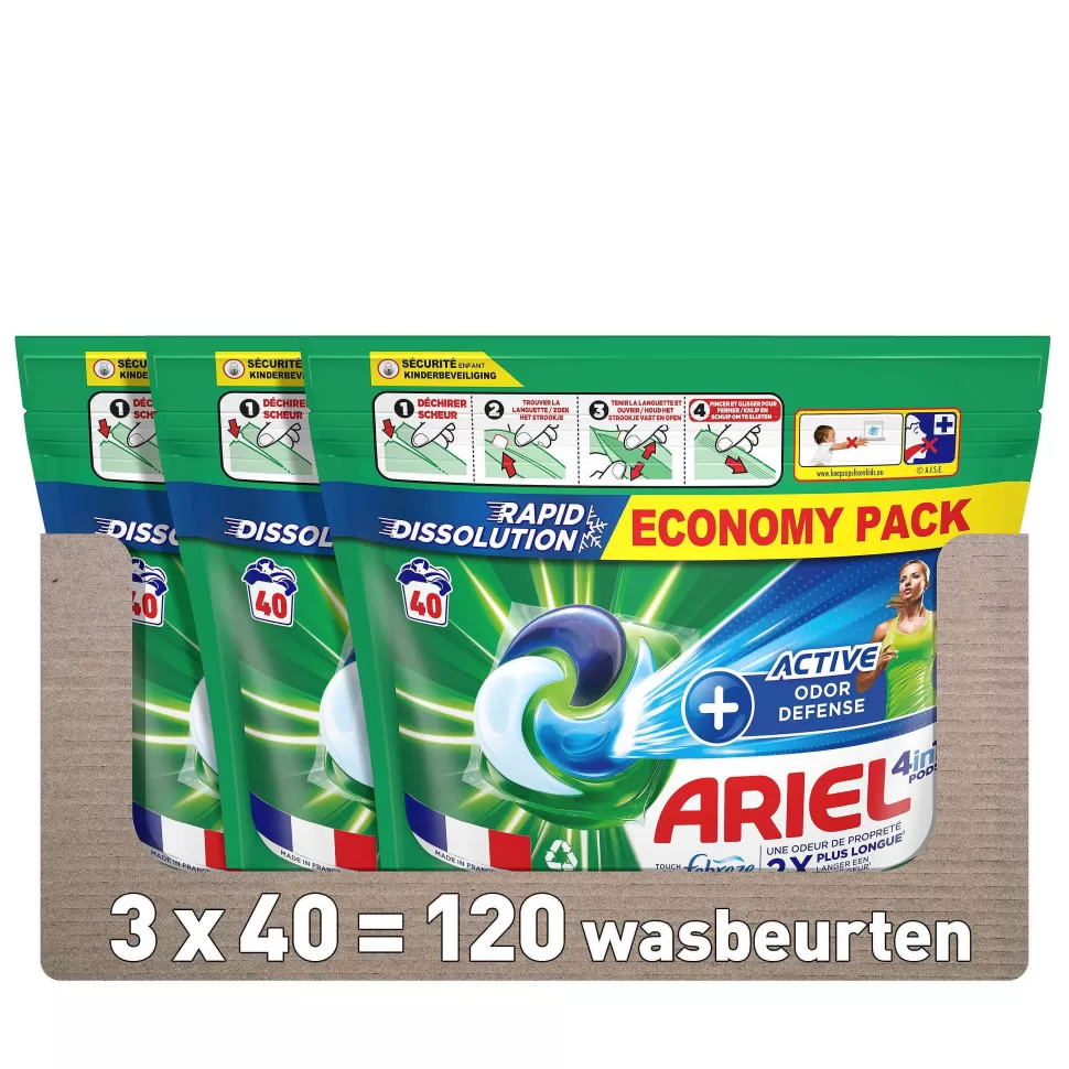 Online Pods+ Vloeibaar Wasmiddelcapsules + Actieve Geurbestrijding- 3 X 40 Wasbeurten - 120 Wasbeurten Huishoudmiddelen