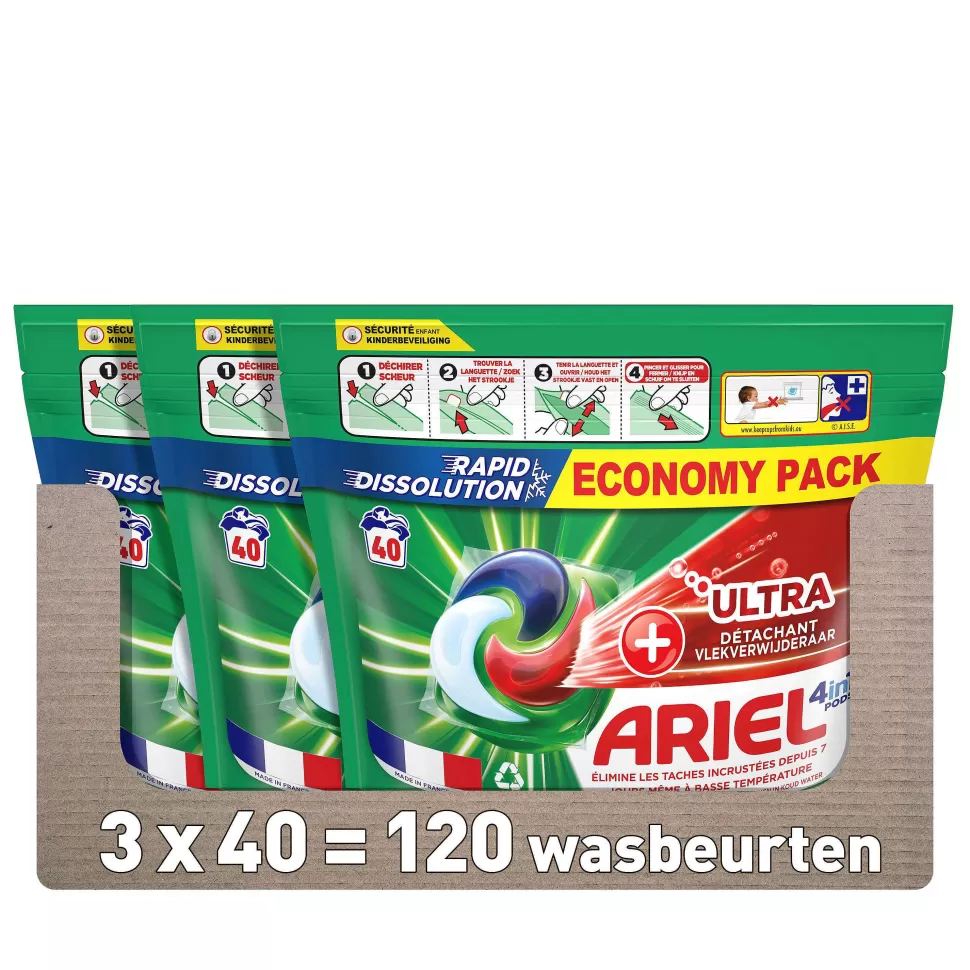 Best Pods+ Vloeibaar Wasmiddelcapsules + Ultra Vlekverwijderaar - 3 X 40 Wasbeurten - 120 Wasbeurten Huishoudmiddelen