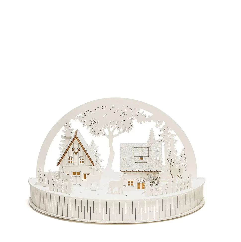 Outlet Silhouet Huisjes En Rendieren (Op Batterij Met Timer) (18X30X150 Cm) (5 Led) Kerstverlichting